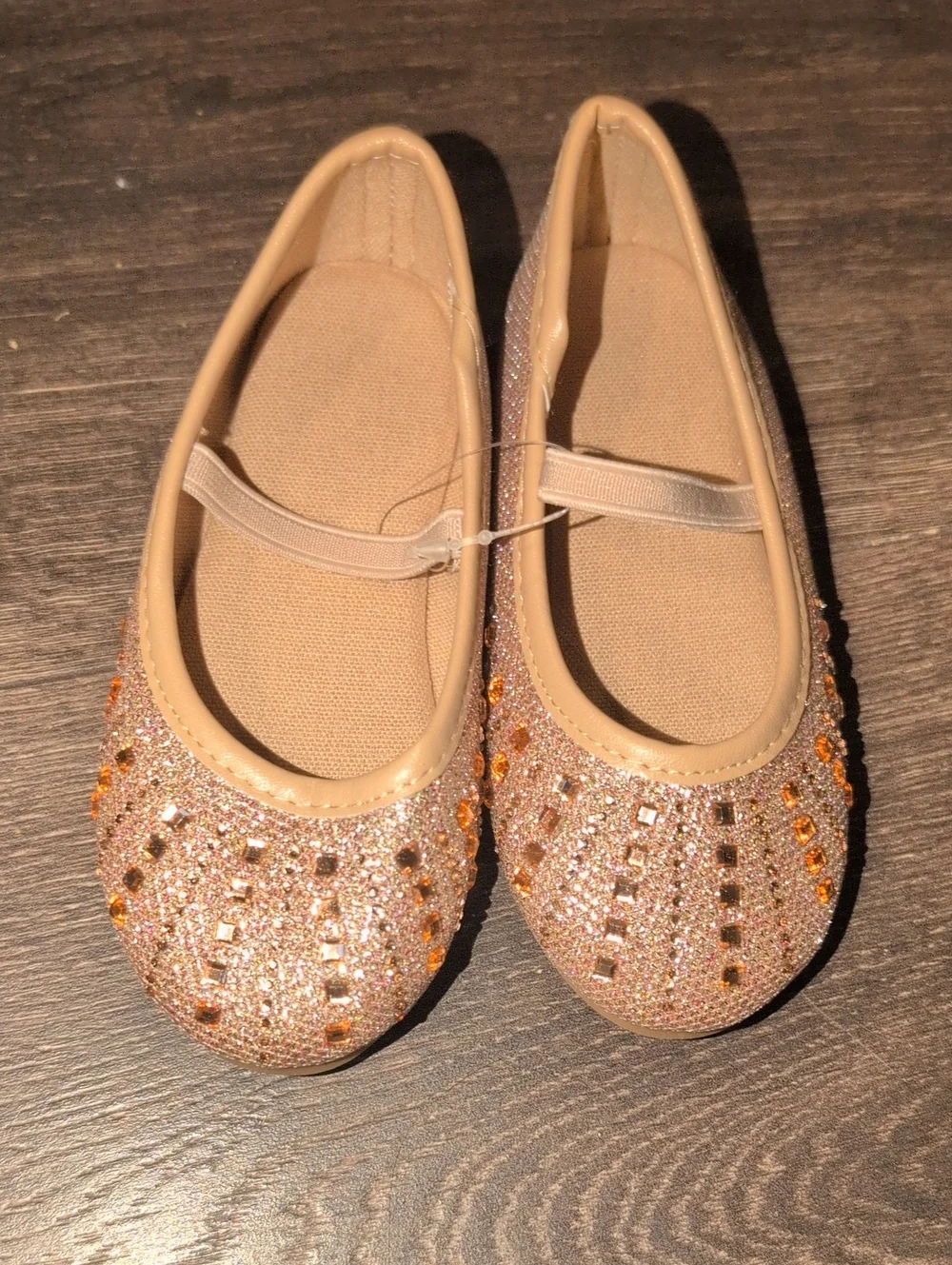 Girls Gold Glitter Ballet Flats with Gem Accents - Kids Dress Shoes